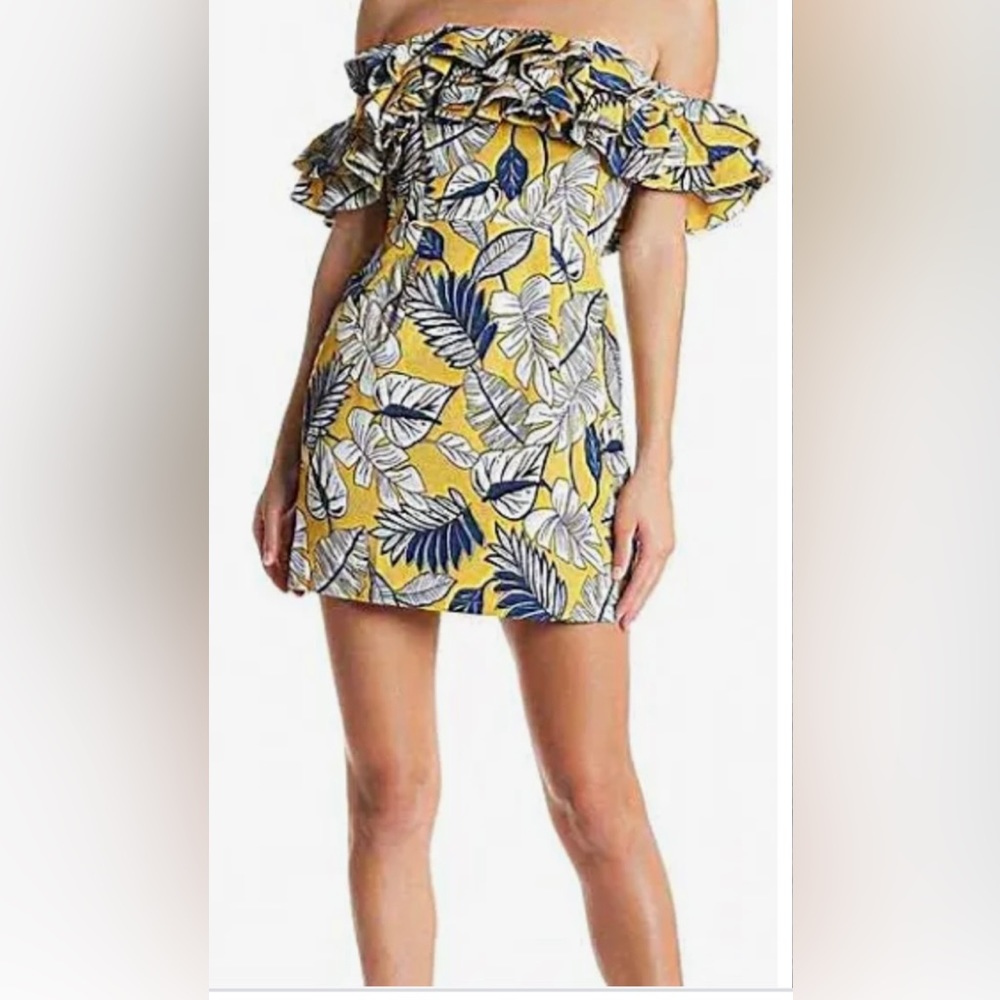 Tea & Cup Yellow Off Shoulder Mini Dress